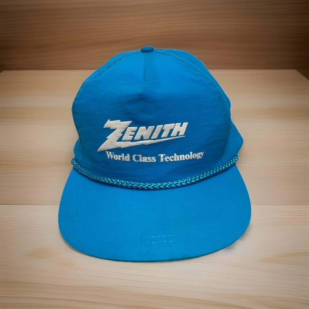 Vintage ZENITH SnapBack Hat Cap TRUCKER WORLD CLASS TECHNOLOGY ELECTRONICS BLUE
